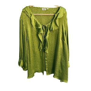 Vintage CATO Woman Neon Green Polka Dot Blouse - 25/28 W